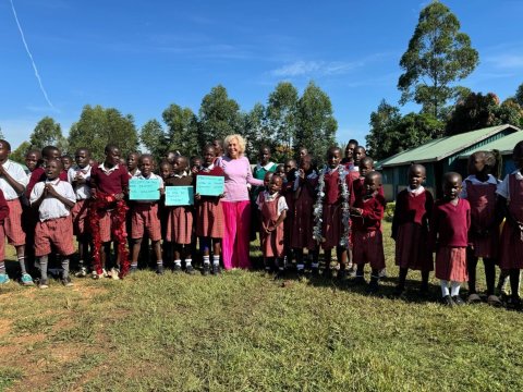 Dr. Nina Meyerhof interacts with learners at Dr Nina Meyerhof Educational Center and School in Rodi, in Homa Bay County. PHOTO/Dr Nina Meyerhof.