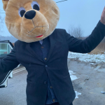 Domen dressed as bear to cheer children up