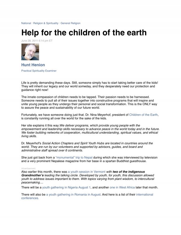 Help for the children of the earth